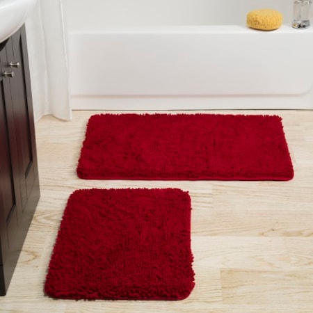 Hastings Home 2 Piece Memory Foam Shag Bath Mat Set - Burgundy 567991RMG